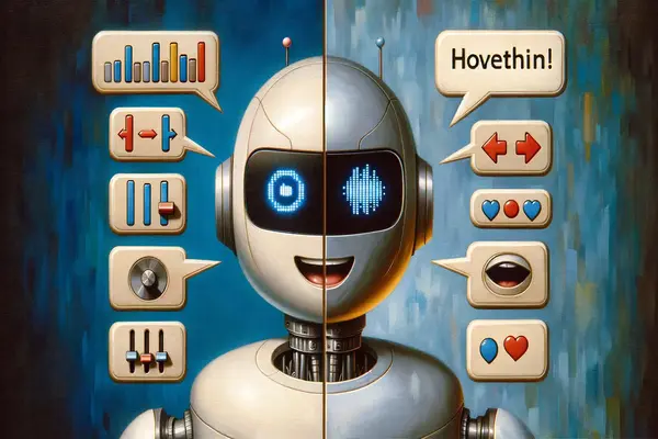 A-split-image-showing-a-robot-with-different-voice-modulation-options-on-one-side-and-the-same-robot-making-a-sarcastic-comment-on-the-other-side.
